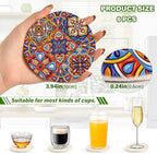 YETTASBIN Mexican Talavera 6 Pcs Drink Coasters with Holder, Cotton Woven Absorbent Heat-Resistant Round Coaster Non-Slip Table Mat for Kitchen Bar Home Decor Housewarming Gift, 3.9 in - Image 3
