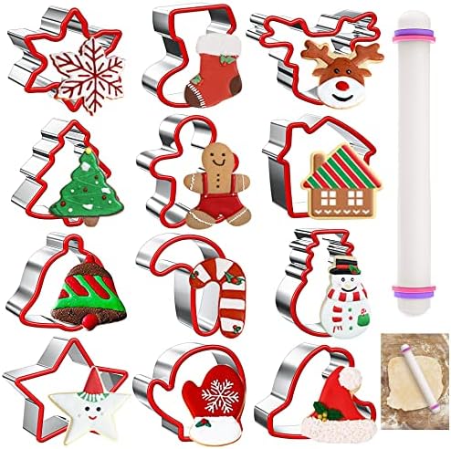 12Pcs Christmas Cookie Cutters Variety Pack, Metal Holiday Cookie Cutters by Besslly
