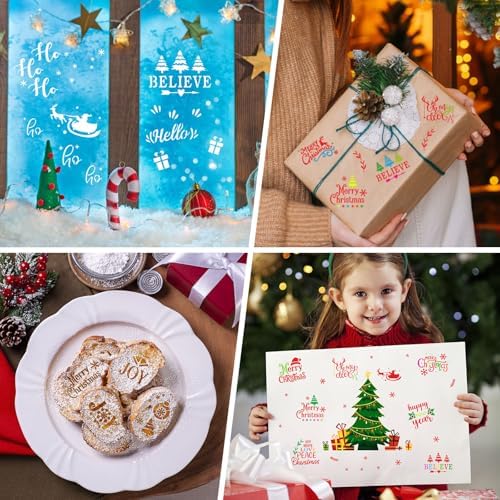 JULBEAR 36Pcs Christmas Stencils Reusable Cookie Cake Coffee Baking Molds - Image 7