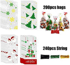 LOKIPA 200 Pcs Christmas Cellophane Treat Bags, Xmas Clear Cello Gift Bags Candy Goodies Bags with Twist Ties for Christmas Party Supplies - Image 2