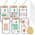 SiliFine 6 Pcs Christmas Glass Cups, 16 oz with Lids and Straws by SiliFine