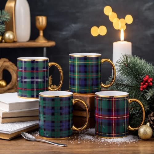 Havawish 4 Pcs Christmas Green Tartan Plaid Mugs 12 oz Holiday Coffee Mug by Havawish