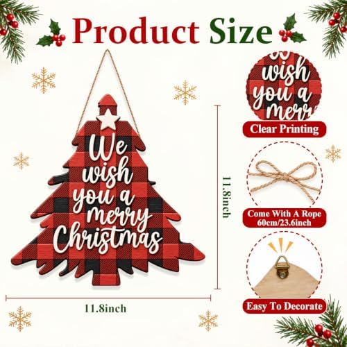 Christmas Decorations Buffalo Plaid Christmas Tree Wooden Hanging Sign - Image 3