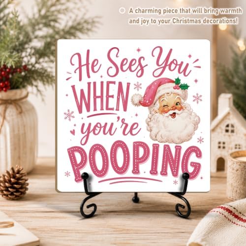 Christmas Bathroom Decor Wooden Signs Wood Plaque with Support Stand - Image 4