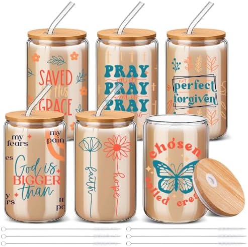 SiliFine 6 Pcs Christian Tumblers for Women 16 oz Jesus Glass Cups Tumbler with Lid and Straw Spring Christian Mothers Day Gifts for Women Gilrs VBS Birthday Party Gifts - Image 6