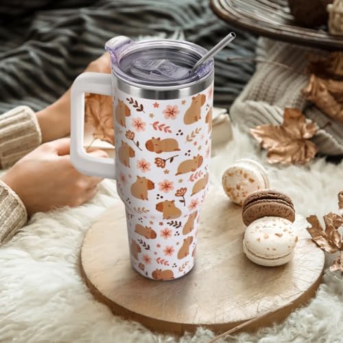 Fall Thanksgiving Tumbler with Lid and Straw 40oz,Cute Floral Capybara Vacuum Insulated Leak Proof Stainless Steel Coffee Cup, Farmhouse Accessories Gift for Women Girls - Image 2