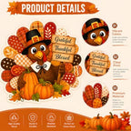 Thanksgiving Decorations - Turkey Pumpkin Wooden Sign for Front Door - Image 4