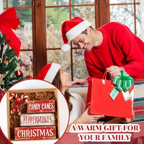 Moucuny 4 Pcs Christmas Candy Cane Table Decor Xmas Wooden Block Signs - Image 5