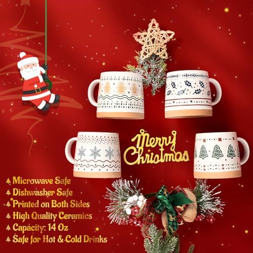 Homlouue Christmas Mugs Set of 4, Merry Christmas Mugs, Holiday Mug, Holiday Coffee Mugs, Xmas Gifts for Friends Family Coworker, 14 Oz - Image 5
