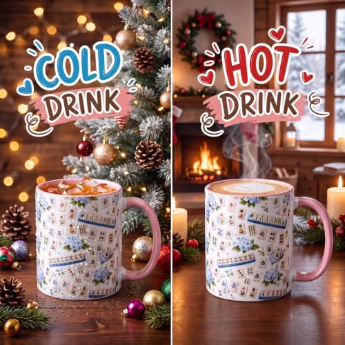 Christmas Mahjong Gift Mug 11oz Hydrangea Ceramic Coffee Mug - Image 3