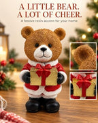 Christmas Teddy Bear Resin Figurine with Gold Present 5.1'' Holiday Decor - Image 4