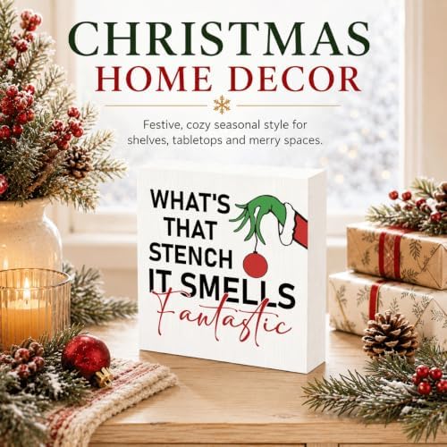 What's That Stench Sign, Funny Christmas Bathroom Wooden Box Desktop Deocr - Image 2