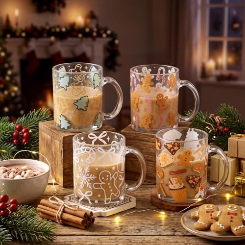 Tioncy 4 Pcs Christmas Glass Coffee Mugs 12 oz - Image 2