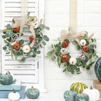 Syhood 2 Pcs 9 Inch Small Fall Wreath for Cabinet Mini Fall Wreath - Image 3
