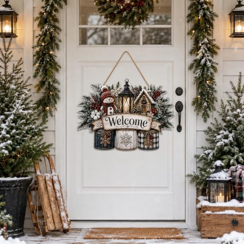 Christmas Decorations - Winter Snowman Welcome Wooden Sign for Front Door - Image 7