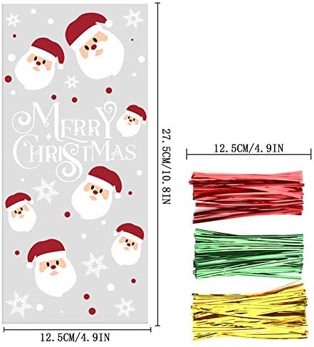 CCINEE Christmas Cellophane Bags,Xmas Assorted Treat Bags with Twist Ties Candy Cookie Bags for Party Supplies,144PCS - Image 2