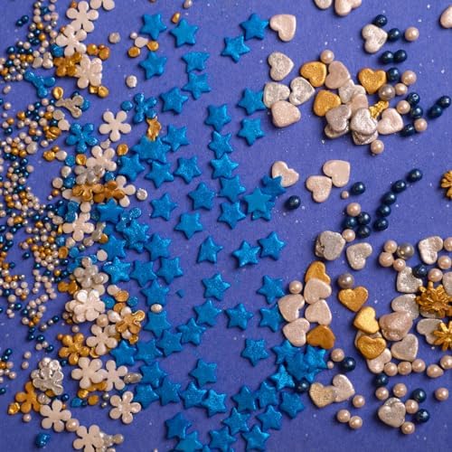Confect Christmas Sprinkles | Blue, White, Gold & Silver Mix | Edible Pearl, Star & Heart Shaped Sprinkles | Holiday Cake & Cupcake Decorations- 5 Oz - Image 6