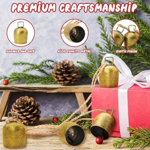 Christmas Bells for Decoration, Gold Metal Vintage Cow Bells - Image 3