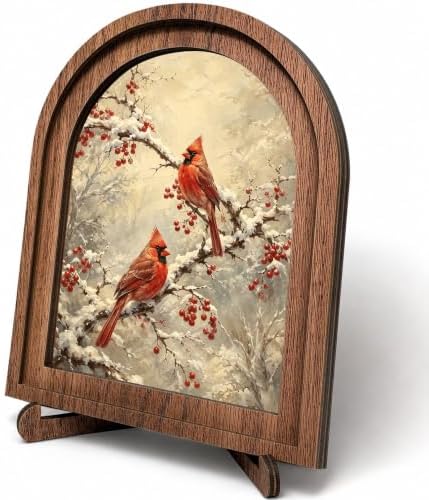 Winter Cardinal Arched Table Sign, Christmas Farmhouse Shelf Decor by HPCHENG