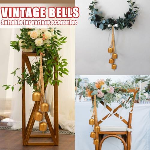 Christmas Bells for Decoration, Vintage Gold Bells with Jute Hanging Rope - Image 6