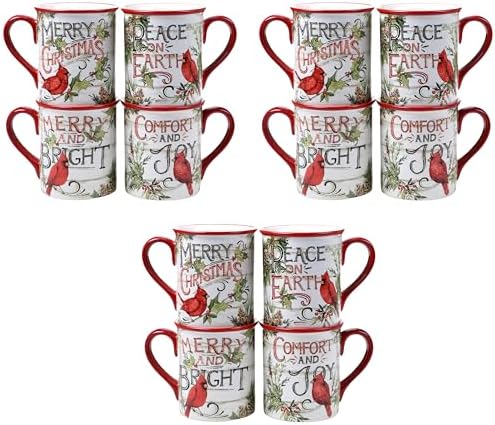 Evergreen Christmas 16 oz Ceramic Mugs Set of 4 Holiday Cardinal Design with Festive Sayings Durable Stoneware Drinkware for Hot Cocoa, Coffee, Tea & Winter Gifting (Pack of 3) by CERTIFIEDINTERNATIONAL