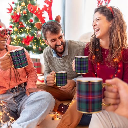 Havawish 4 Pcs Christmas Green Tartan Plaid Mugs 12 oz Holiday Coffee Mug - Image 6