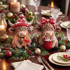 2 Pcs Christmas Highland Cow Figurines, Resin Christmas Decor - Image 6