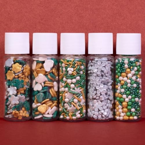 Confect Christmas Sprinkles | White, Grey, Gold & Holly Green Mix | Edible Pearl, Heart & Flower Shaped Sprinkles | Holiday Cake & Cupcake Decorations- 5 Oz - Image 2