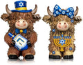 2 Pcs Hanukkah Highland Cow Figurines Decor, Blue Hanukkah Style by Burbell
