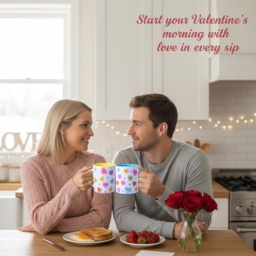 Valentine's Day Coffee Mug Set of 6, 10oz Ceramic Cups with Heart-shaped Handles, Colorful Candy Heart Design, Cute Romantic Gift for Couples, Friends, Party, Kitchen & Home Decor - Image 4