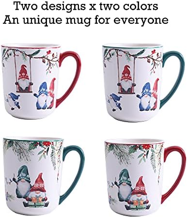 Bico Christmas Gnome Ceramic Mug Set of 4, Christmas Coffee Mugs, 16oz Holiday Cups for Tea, Cocoa, or Hot Drinks, Microwave & Dishwasher Safe - Image 3