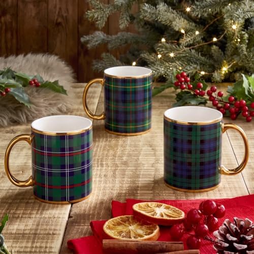 Havawish 4 Pcs Christmas Green Tartan Plaid Mugs 12 oz Holiday Coffee Mug - Image 4