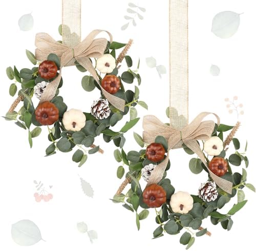 Syhood 2 Pcs 9 Inch Small Fall Wreath for Cabinet Mini Fall Wreath by Syhood
