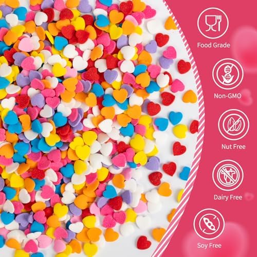 Edible Rainbow Confetti Sprinkles,Colorful Heart-Shape Cake Decoration,130g - Image 5