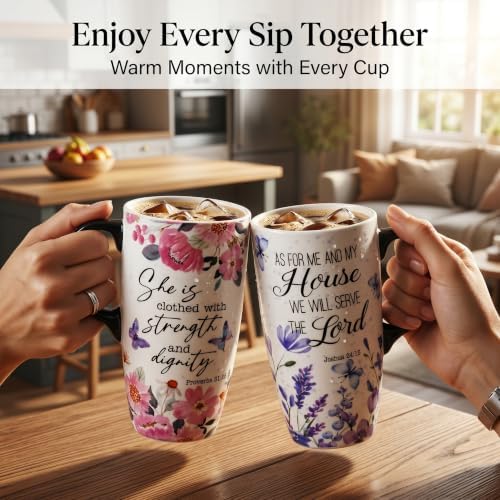 Topadorn 17oz Ceramic Travel Mugs Set of 2 with Lids, Floral Designs - Image 2