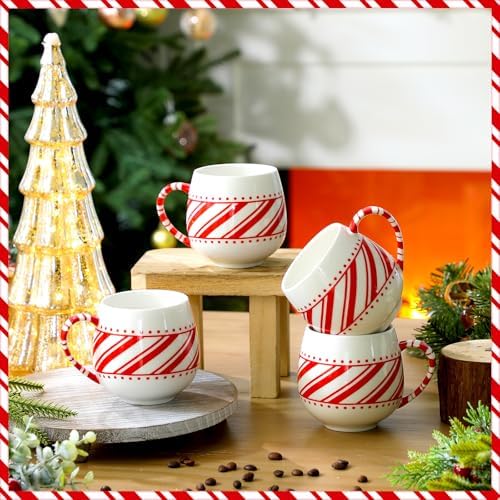 Layhit 6 Pcs Candy Cane Ceramic Mugs Christmas Coffee Mug Set Red White - Image 3