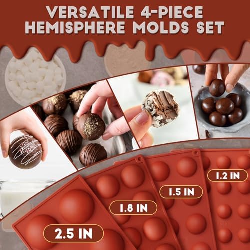 HKNMTT Hemisphere Silicone Molds 4 Size Set for Hot Cocoa Chocolate Bombs Valentines Semi Ball Making Kit Cake Decor Mould, Food Grade Non-stick Kitchen Baking Supplies Oven Safe - Image 4
