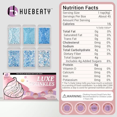 Blue Sprinkles for Cakes, Cupcakes, Blue and White Cake Sprinkles, 180g - Image 2
