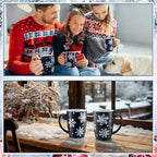 Bokon 4 Pcs Snowflake Ceramic Mug Gifts Set 12 oz Dark Blue - Image 6