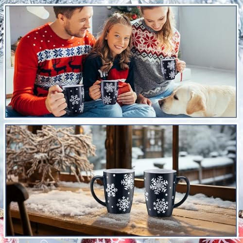 Bokon 4 Pcs Snowflake Ceramic Mug Gifts Set 12 oz Dark Blue - Image 6
