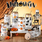 SiliFine 6 Pcs Halloween Glass Cups, 16 oz with Lids and Straws - Image 2