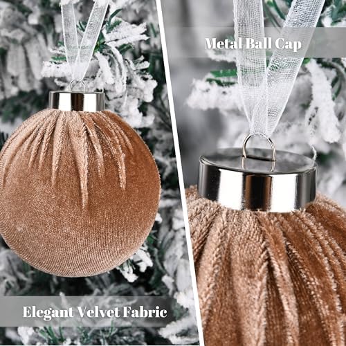 Brown Velvet Christmas Tree Ornaments - 15pcs Shatterproof Christmas Balls for Xmas Trees Decorations - Multicolor Brown Neutral Beige, 80mm 3.15inch - Image 3