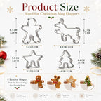 Crethinkaty 4 Pcs Christmas Stainless Steel Hanging Cup Cookie Cutter Over the Edge Mug Rim Biscuit Mould DIY Cake Decoration - Image 2
