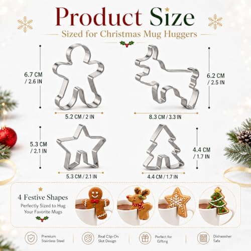 Crethinkaty 4 Pcs Christmas Stainless Steel Hanging Cup Cookie Cutter Over the Edge Mug Rim Biscuit Mould DIY Cake Decoration - Image 2