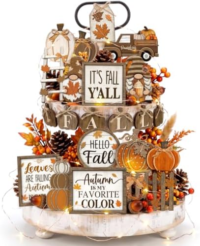 Shellwei 20 Pcs Thanksgiving Tiered Tray Decor Set, Fall Wooden Table Sign by Shellwei