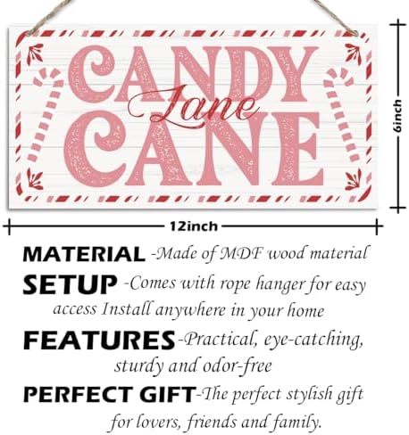 Candy Cane Lane Sign, Christmas Hanging Wood Sign, Winter Decorative Wall Signs, Rustic Winter Wooden Door Signs, Farmhouse Outdoor Wood Christmas Decor, Xmas Wall Porch Plaque Decor - Image 2