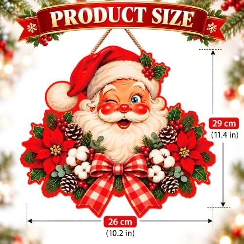 Christmas Decorations - Winking Santa Claus Wooden Sign for Front Door - Image 3