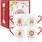 Christmas Coffee Mug Set of 4, 12 oz Gingerbread Man Coffee Mug with Handle, Hot Cocoa Ceramic Mugs with Gift Box for Mom Woman Family Friends Colleagues by LIKAJON