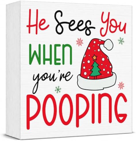 Christmas Bathroom Decor, Funny Xmas Tree Hat Christmas Wooden Box Sign by Unknown