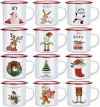 CHENGU 12 Pack Christmas Enamel Mugs 12 oz Coffee Cups, Classic Style by CHENGU